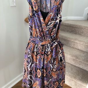 Paisley Rust and Purple Faux Wrap Dress
